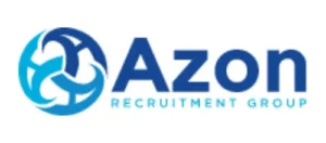 Azon Recruitment Group logo: teal circular emblem with interlocking shapes and blue 'Azon' wordmark with 'RECRUITMENT GROUP' text.