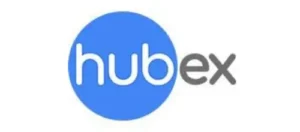 Hubex logo: blue circle with white 'hub' and gray 'ex' text forming the wordmark on a white background.
